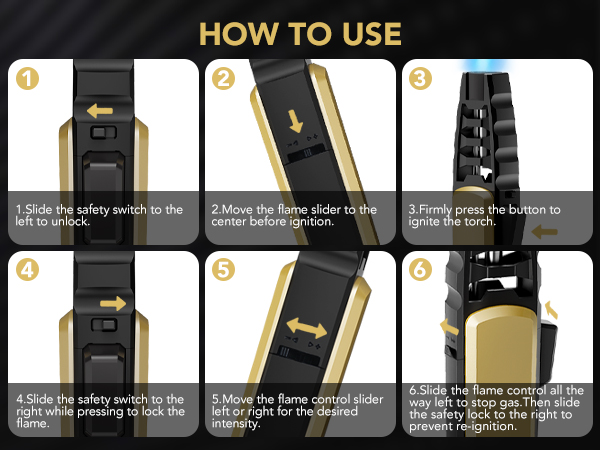Butane Torch Lighter with safety lock protection, Adjustable Flame Lighter, How to Use
