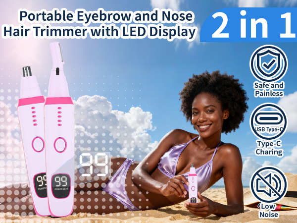 2 in 1 Nose and Ear Hair Trimmer with LED Display