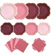 Burgundy Plates and Napkins Party Supplies for 20 Guests, Maroon Scalloped Mother's Day Paper Pla...