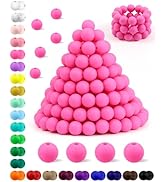 180PCS FIVEIZERO Silicone Beads, 12mm Silicone Beads Focal Beads Rubber Round Beads Hot Pink Sili...