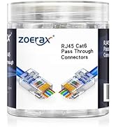 ZOERAX 100-Pack RJ45 Cat6 Pass Through Connector RJ45 Modular Plugs for Solid or Stranded UTP Cable