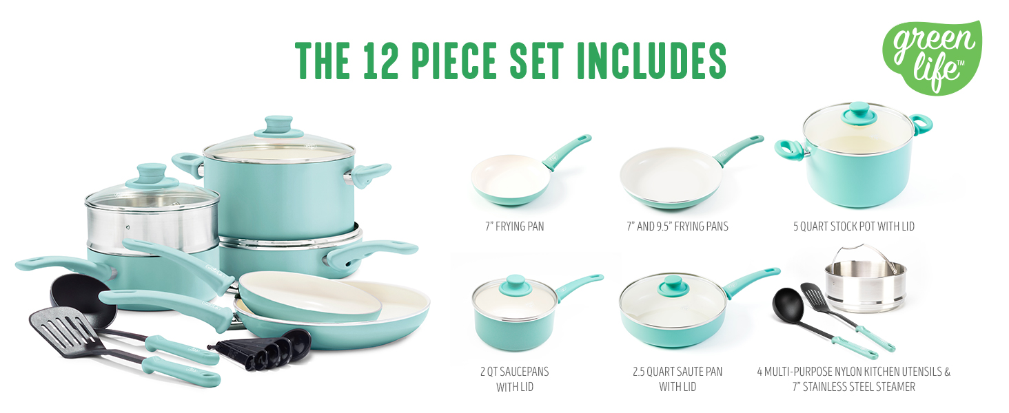 GreenLife Soft Grip, Colors, Cookware Set