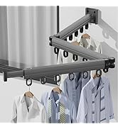 NCONCO Wall Mounted Clothes Drying Rack with 18 Windproof Hooks Trifold Expandable Laundry Hanger...