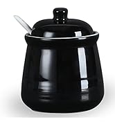 Porcelain Salt Bowl with Lid and Spoon,Ceramic Sugar Bowl 12oz (Black)