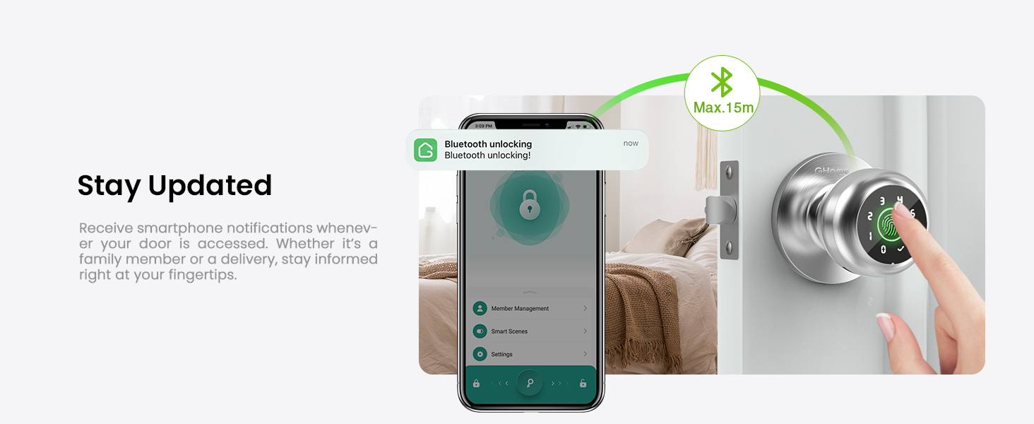 ghome smart door lock fingerprint keypad secure door knob for bedroom