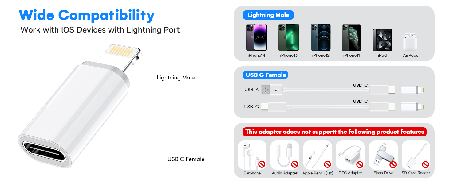 lightning to usbc-c adapter usb c female to lightning male adapter lightning to usb c adaptor