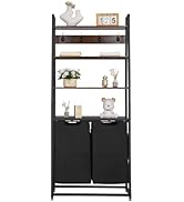 VEVOR 4 Tiers Laundry Sorter, Tall Laundry Hamper with Shelves and Hooks, 2 Section Freestanding ...