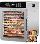 SUCICENI Food Dehydrator Machine 10 Stainless Steel Trays 9ft² Dehydrator for Jerky, 1000W Dehydr...