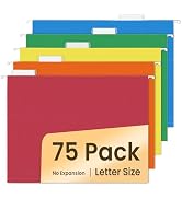 SUNEE Hanging File Folders, Assorted Colors - 75 Pack, Colored File Folders Letter Size with 1/5-...