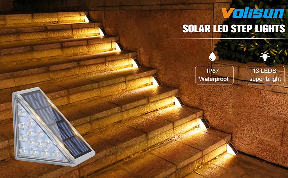 solar step lights outdoor waterproof led Triangle deck stair lights porch walkway 6 Pack