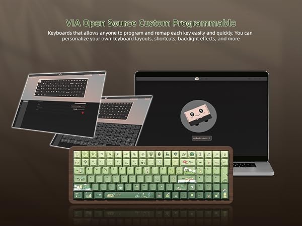 98% Wood Creamy Keyboard with Number Pad, Wireless Frog Keyboard Mechanical Gaming Keyboard