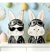 RGIMF Easter Decorations Rustic Antique Wooden Bunny Couple Happy Easter Table Centerpiece Signs,...