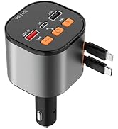 Bluetooth FM Transmitter, Retractable Car Charger 166W Fast Charging Built-in Dual Retractable Co...