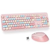 GTSP Typewriter Colorful Wireless Keyboard and Mouse Combo, 2.4GHz Full-Size Retro Cute Office Co...