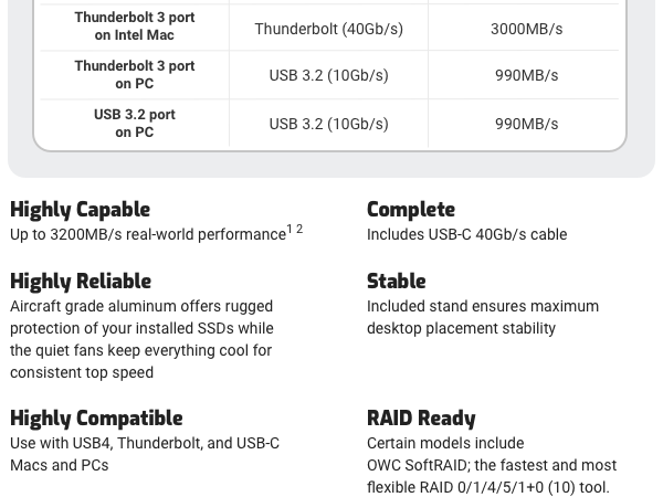 External Storage Enterprise NAS SAS SSD thunderbolt USB-C RAID SoftRAID NVME 4 DRIVE