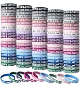 IDREAMBAND 100 pcs Jesus Loves You Rubber Wristbands Colored Silicone Bracelets for Men Women Teen
