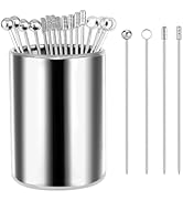 Cocktail Picks, 16Pcs Metal Martini Picks, Reusable Stainless Steel Drink Stick with Storage Cup,...
