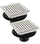 Kuaisailsk 6 Inch Set of 2 Square Shower Drain with Removable Square Grille, Brushed 304 Stainles...