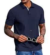 COOFANDY Men's Polo Shirts Short Sleeve Cotton Pique Casual Button T Shirts Classic Fit Collared ...