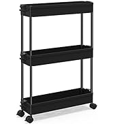 SPACEKEEPER Slim Rolling Storage Cart, Laundry Room Organization, 3 Tier Mobile Shelving Unit Bat...