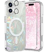 WATEFULL for iPhone 16 MagSafe Iridescent Case Glitter Sparkly, Opal Pearly Bling Magnetic Transl...