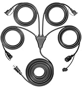 Black 1 to 4 Splitter Extension Cord (Combined 74 FT, End to End 56 FT), 3 Prong Plug with 4 Exte...