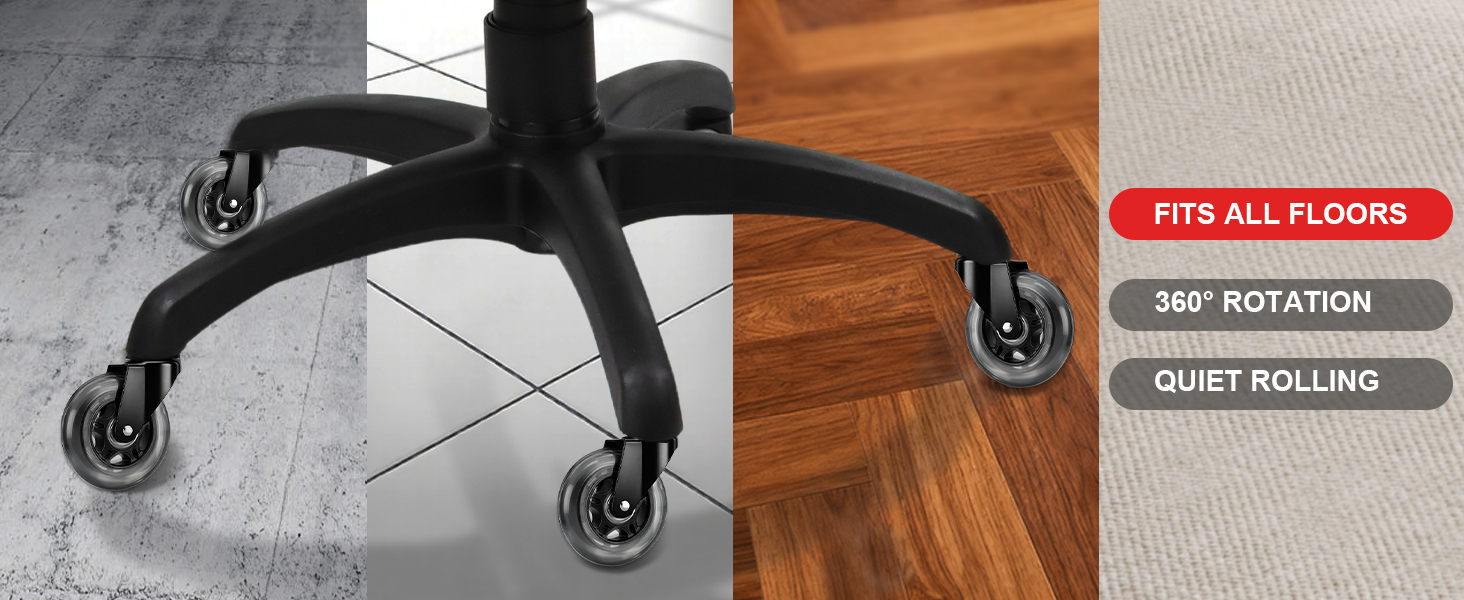 office chair wheels, all-floor casters, 360° swivel, quiet rolling