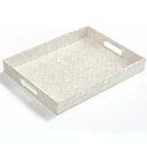 CHI AN HOME Rectangular Tray, Handmade Capiz Mother of Pearl Decorative Tray with Handles for Cof...