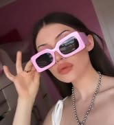 LASPOR Vintage 90s Rectangle Sunglasses Trendy Nude Square Sunglasses for Women Men