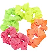 Framendino, 8 Pack Neon Color Solid Hair Scrunchies Elastic Hair Ties Chiffon Hair Bands Hair Scr...