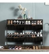 QIVOMIX Shoe Cabinet Storage,Modern Freestanding Organizer with 4 Flip Drawers,Narrow Shoe Rack C...