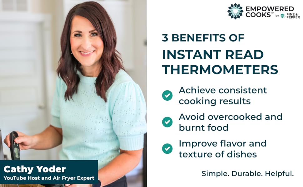 cathy yoder with instant read food thermometer