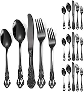A · HOUSEWARE Black Silverware Set for 4 Palace Relief Hollow Handle Flatware Set 20 Pieces, Stai...