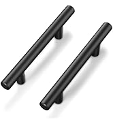 Plustool 50Pack Matte Black Cabinet Handles, 3''Hole Centers Kitchen Drawer Pulls, Stainless Stee...