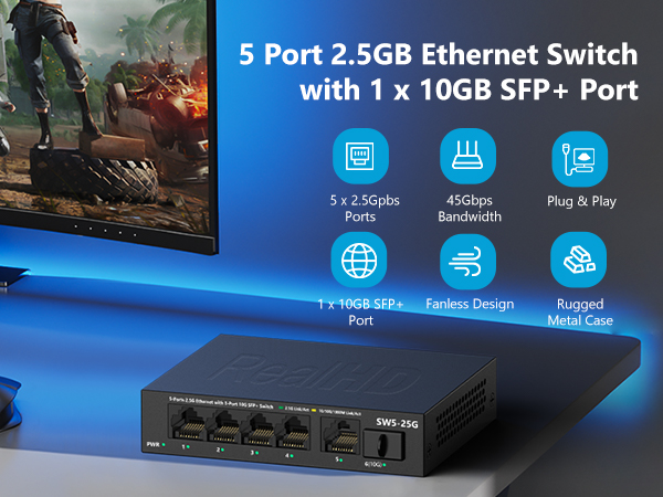 5 port 2.5gb network ethernet switch unmanaged switch 2.5gb multi gig switch_