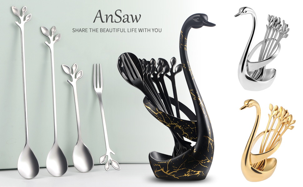 AnSaw stainless steel tableware swan base and coffee spoon fruit fork