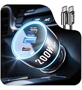 LISEN 200W Car Charger USB C Fast Charge [GaN] PD 140W Fast Car Charger USB C, Cigarette Lighter ...