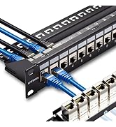 Lysymixs 24 Port RJ45 Patch Panel Cat7 STP Feed Through, Coupler Network Patch Panel 19 Inch, Inl...