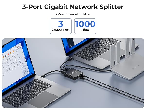 It is a simple and efficient ethernet splitter 1 to 3 that helps you expand your network ports.