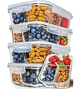 PrepNaturals 5 Pack 34 Oz Glass Meal Prep Containers - Dishwasher Microwave Freezer Oven Safe - G...