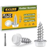 #8 x 1/2" Self Tapping Gutter Screws, 110PCS White Painted Hex Head Sheet Metal Screws Sliver Thr...