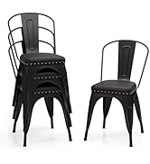 Giantex Metal Dining Chairs Set of 4, Stackable Armless Kitchen Side Chair with Detachable Backre...