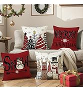 Ni-JASW Snowman Tree Christmas Throw Pillow Covers 18x18 inch, Red Merry Christmas Gnomes Holiday...