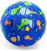 INPODAK Toddler Soccer Ball Size 3 Cartoon Dinosaur Blue Ball for Kids 2-8 with Pump, Mesh Bag an...