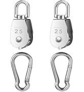 Oualhoo 2 PCS 304 Stainless Steel M25 Silver Single Pulley Block Wire Rope Hanging Wire Towing Wh...