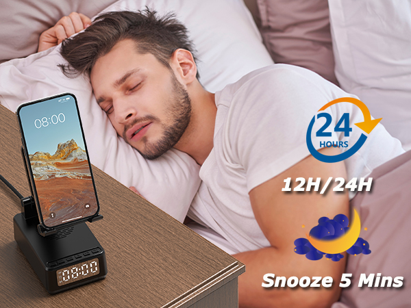 cell phone stand with alarm clock has alarm and snooze function let you sleep a little longer