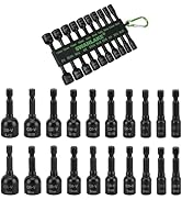 20-Piece Magnetic Nut Driver Set, Metric &amp; SAE 1/4" Hex Shank, Drill Socket Set, Impact Driver Bi...