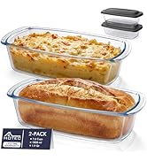 HOTEC 2-Pack LARGE 7.6 Cups/1800 ML/1.9 Qt Glass Loaf Pan, Microwave and Oven Safe - Loaf Pans Fo...