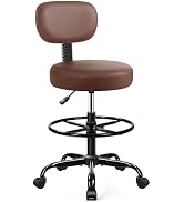 Brick Attic Drafting Chair with Backrest – Adjustable Foot Rest Rolling Stool with Wheels, PU Lea...