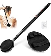 GEENOA Silicone Back Scrubber &amp; Soft Bath Glove 2PCS, 16''- 24'' Extendable Shower Scrubber with ...
